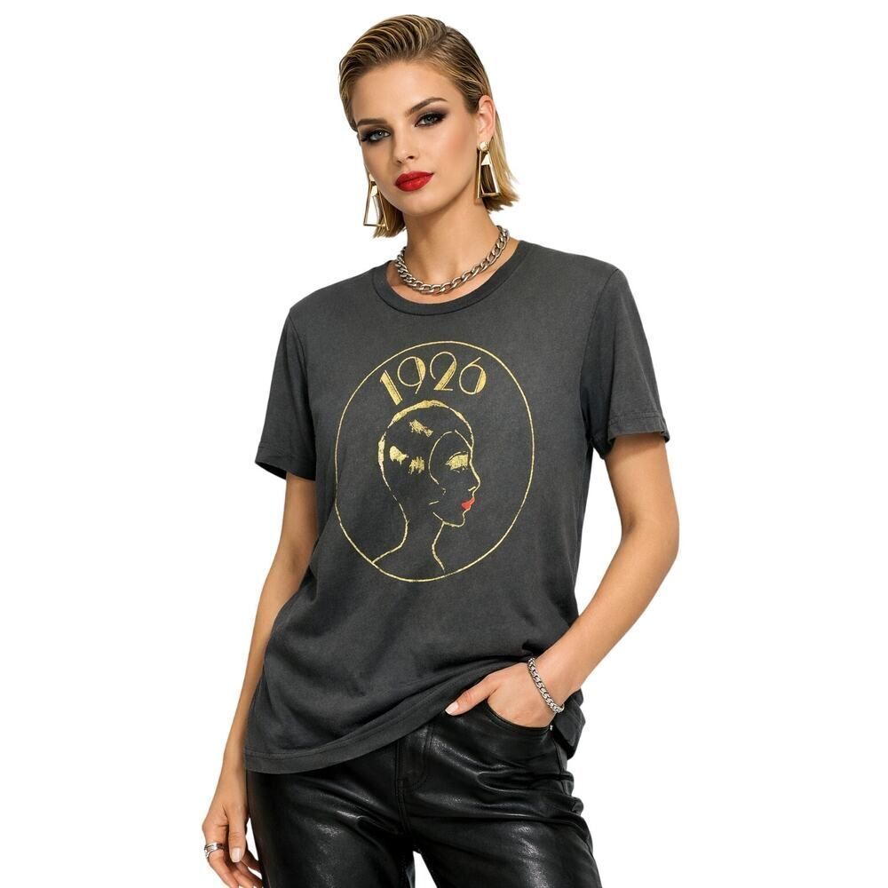 JOE FONDRISI 1926 Women's Graphic Crew Neck Short Sleeve T-Shirt Gray Size XS